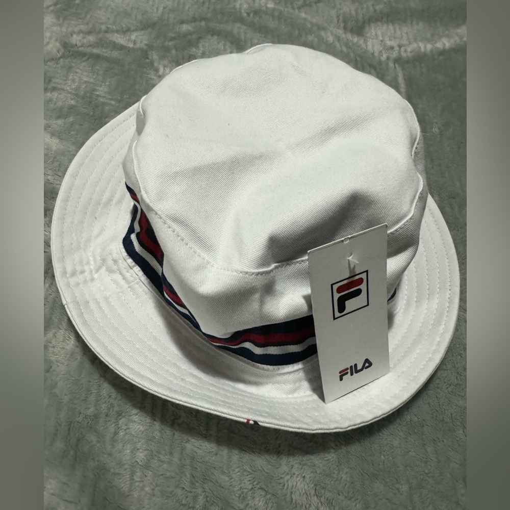 FILA white reverse-able bucket hat with two different prints